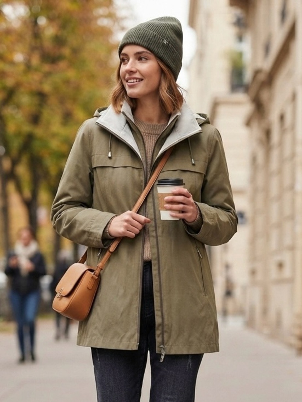 ALIA Olive Green Faux Suede Fleece Lined Double Zip Hooded Utility Field Jacket